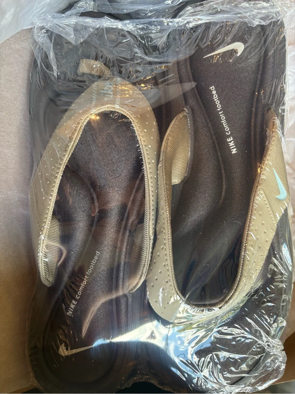 Nike Slip-On Comfort Flats in Beige and Black